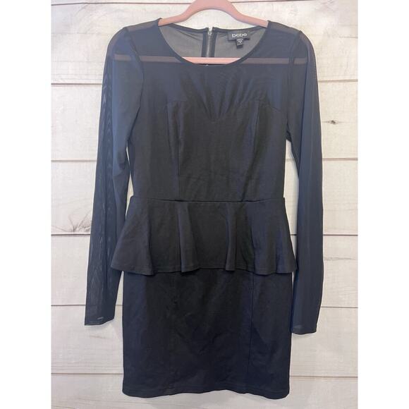 Sexy Size Medium BEBE Black Dress Shear Sleeves - Picture 1 of 6